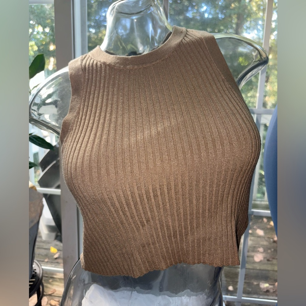 H&M Tan Ribbed Knit Crop Top